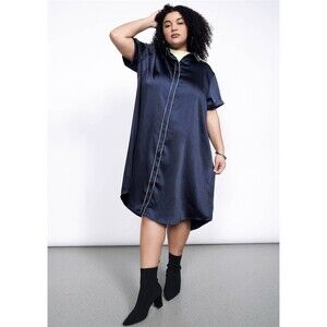 Wildfang The Empower Shirt Dress Womens M Navy Blue Midi Button Front